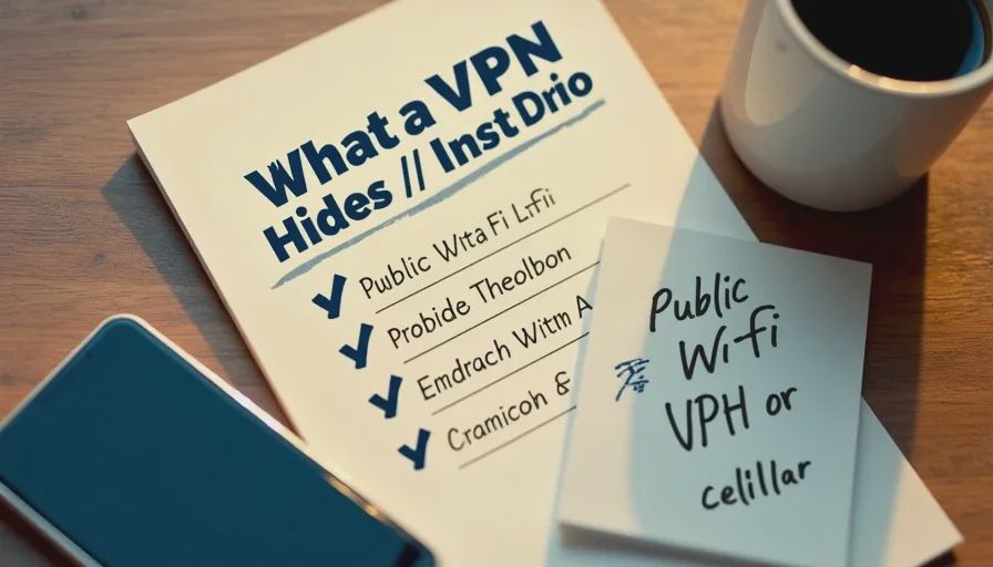 Deciding when a VPN is useful for family devices Checklist of VPN capabilities next to a phone on public Wi-Fi
