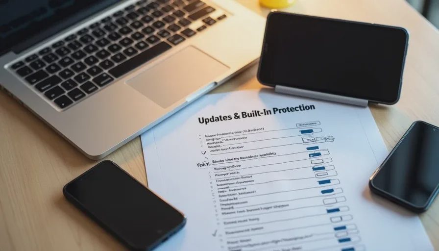Household baseline of automatic updates and platform security tools Family devices and checklist for updates and built-in security
