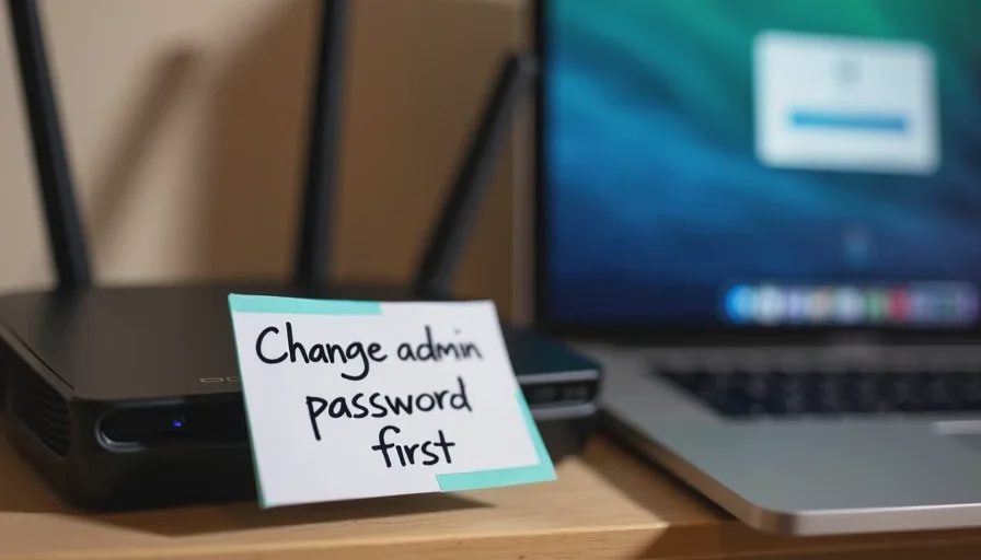 Home router and laptop displaying the admin login screen
